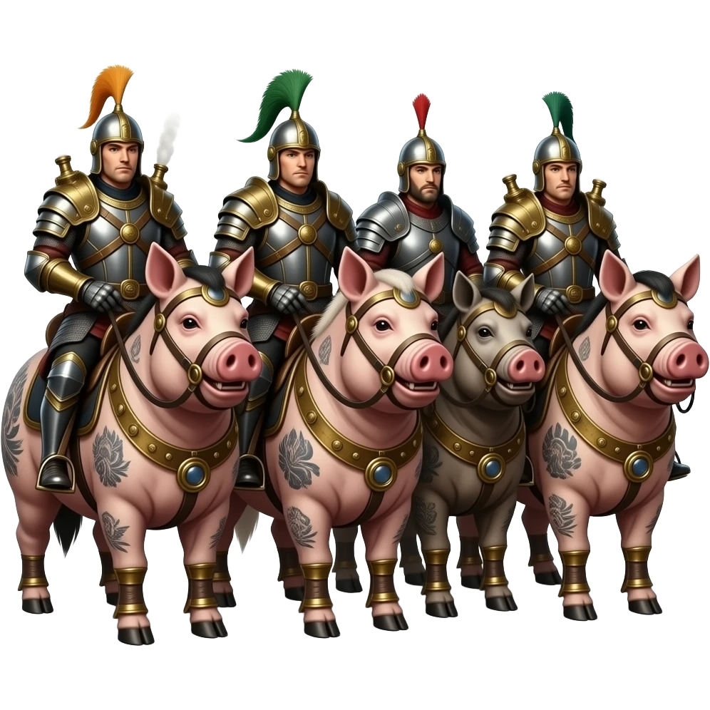 steampunk - four nasty horsemen of the apocalypse ride on big tattooed pigs emoji