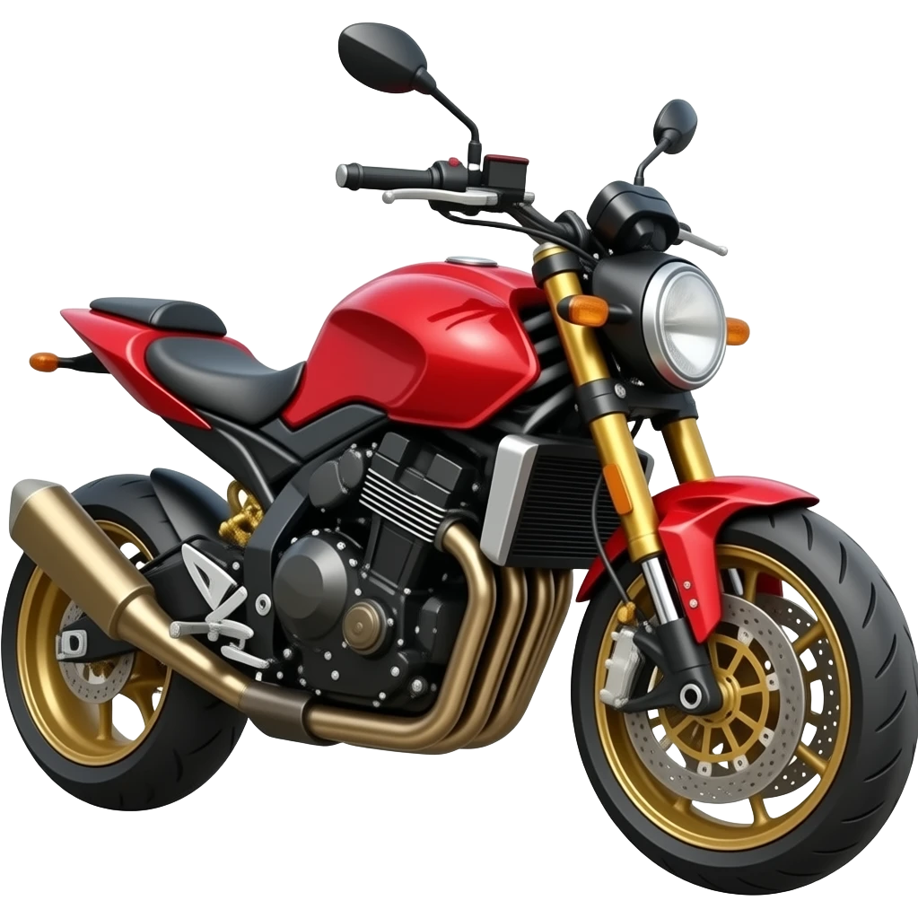 Red and gold motorcycle, three-piece patch, set transparent background emoji