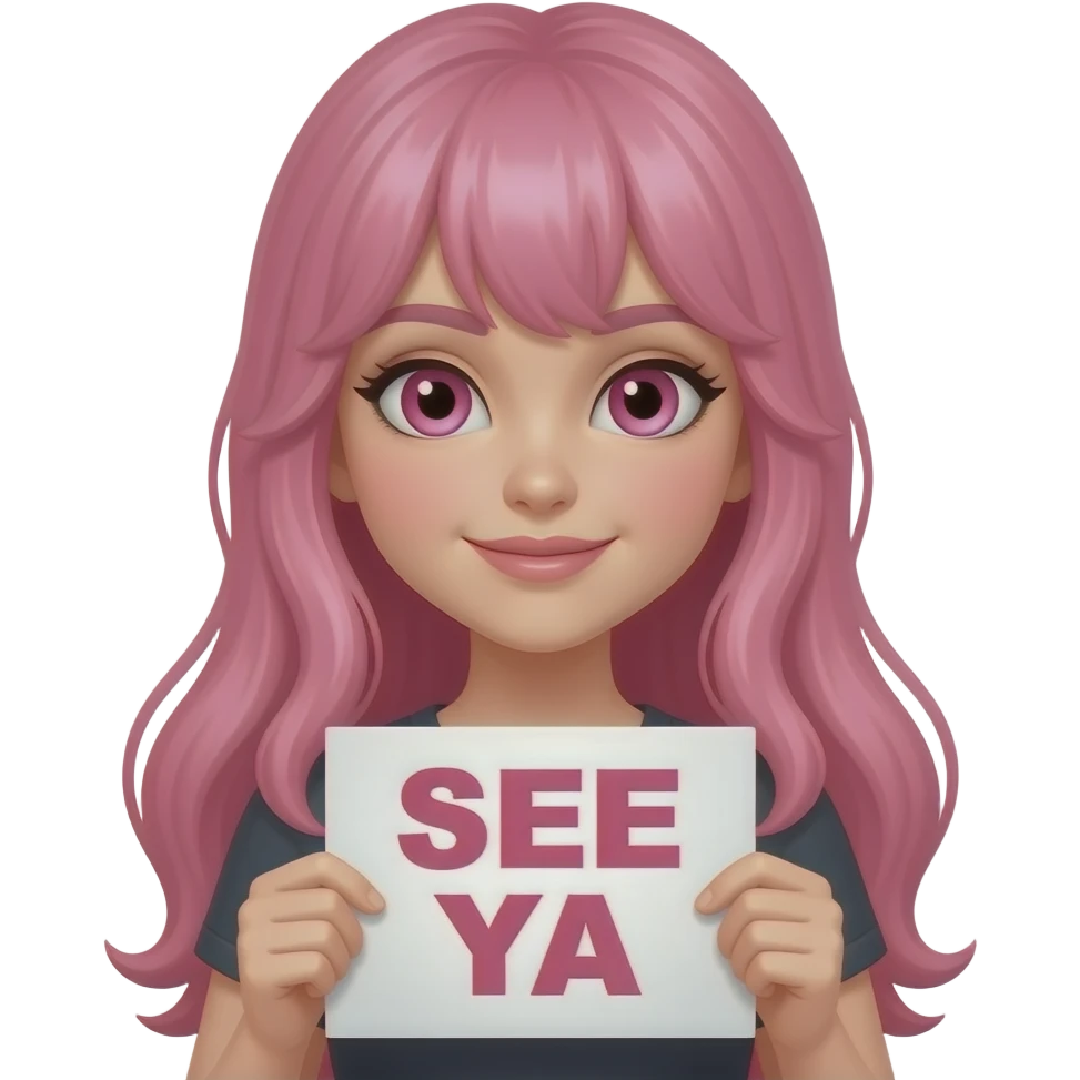 sexy girl with long pink hair and pink eyes holding a SEE YA sign emoji