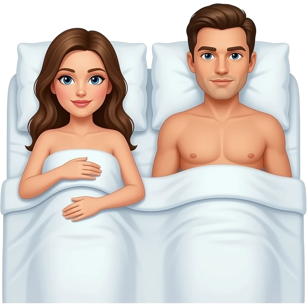 Une femme qui s'appelle Léa nue dans le lit sans couverture une zezette et un mec nue emoji