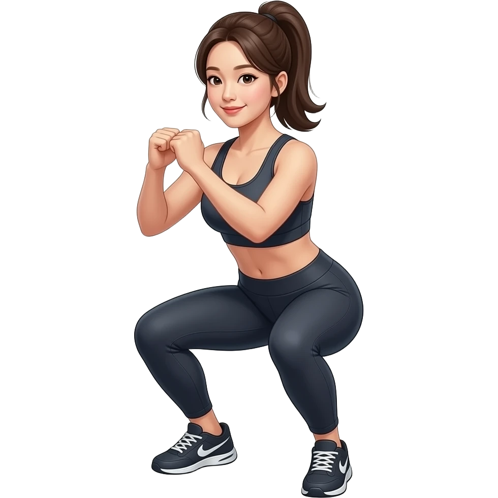 스쿼트를 하고 있는 복근 있는 한국 여자 emoji