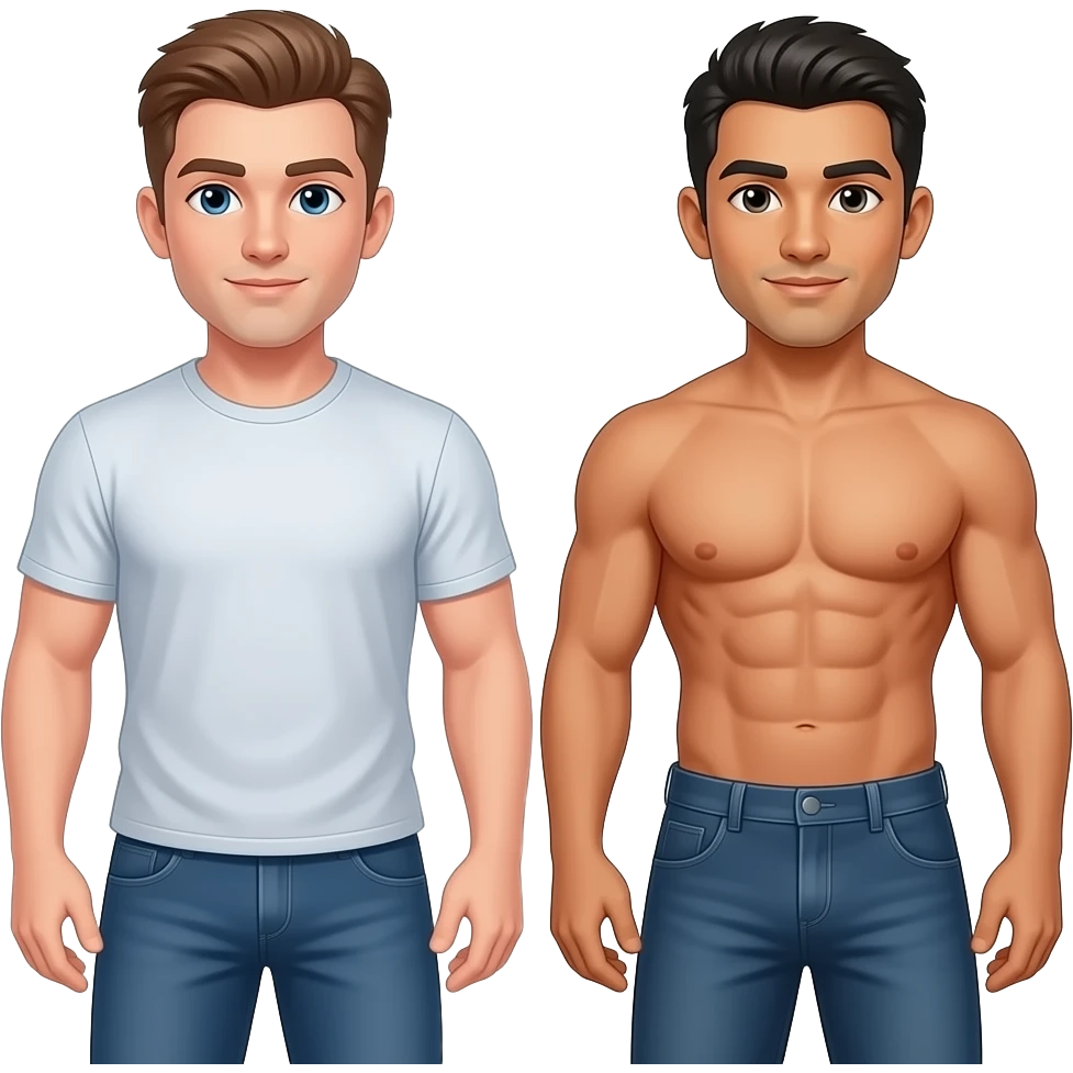Gay fat white guy and ripped gay Mexican guy emoji