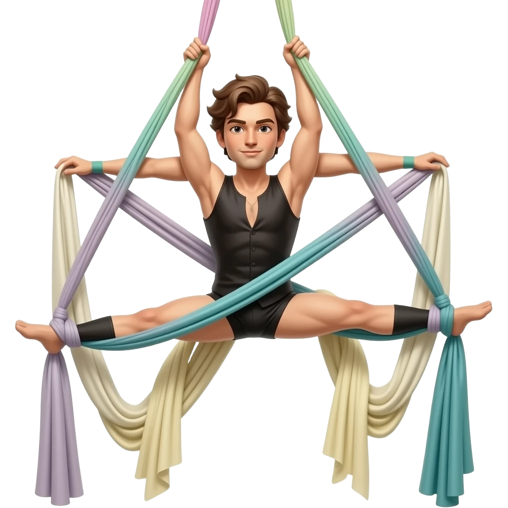 Hombre haciendo danza aérea en telas emoji