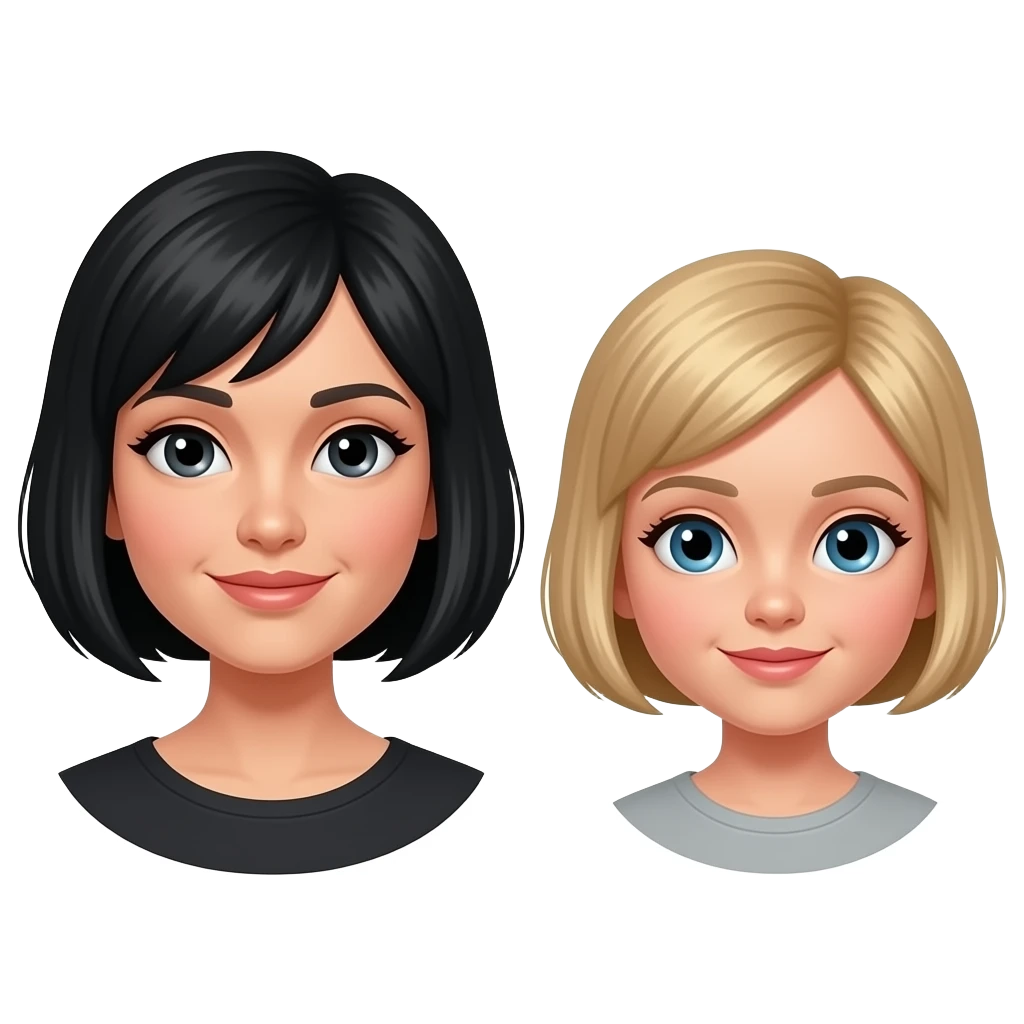 woman with bob haircut with little Yorkshire full black without any brown brown and long hair in the eye and little blond girl with pixie cut emoji