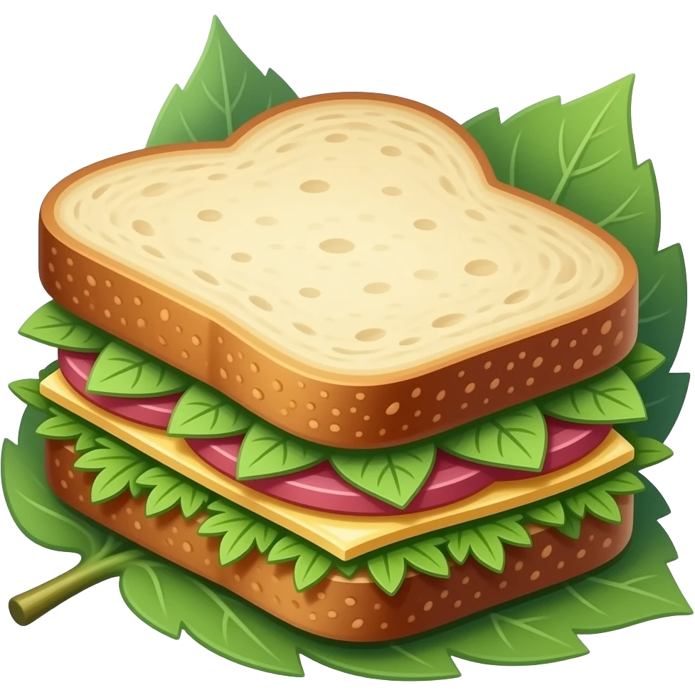 Elegant whymsical forest fairy sandwich, delicate layers, fresh herbs. Etappen in leaves emoji