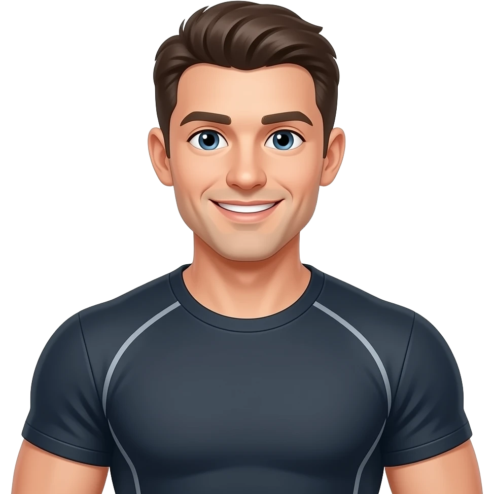 AI agent, man personal trainer, friendly, smiling, fair-skinned but not too pale, smiling, conveying calm, professionalism, and friendliness, and slightly muscular. emoji