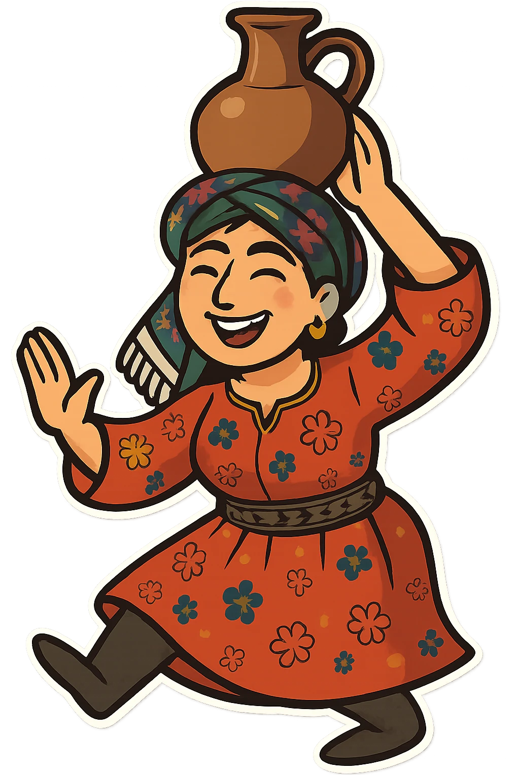 Cartoon sticker in Flat Toon style with a dancing pose, transparent background. emoji