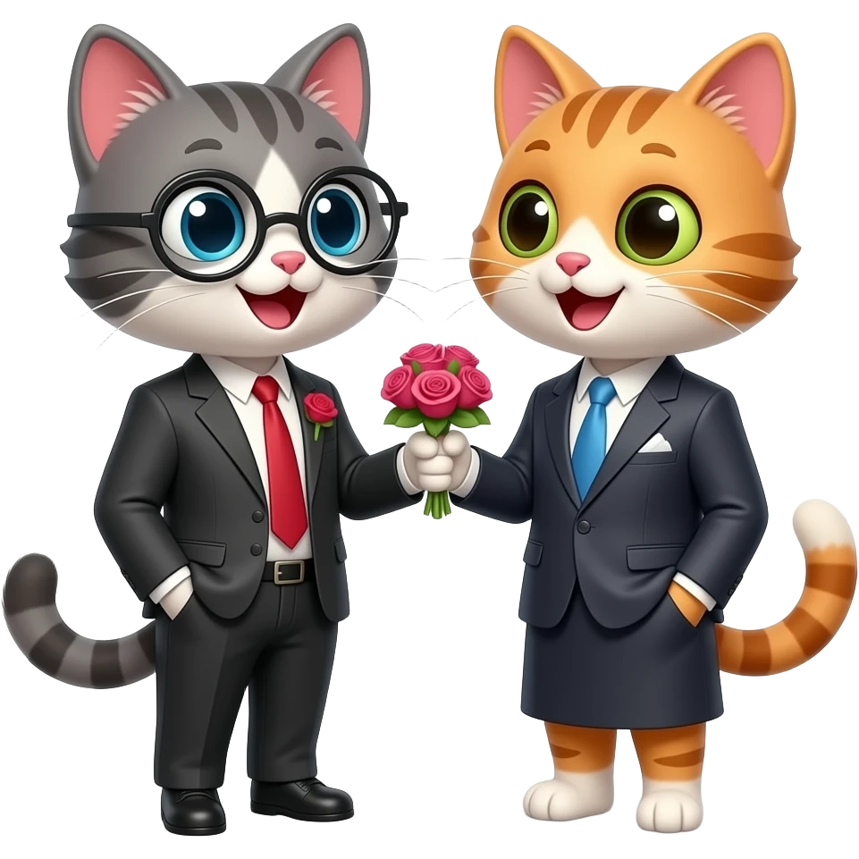 two happy stylish cats getting engaged emoji