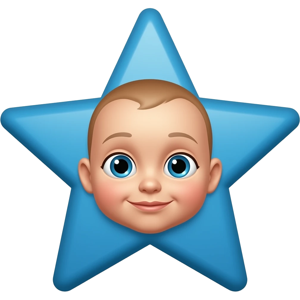 Blue star that somehow shows a baby who is curious make the emoji jave a face emoji