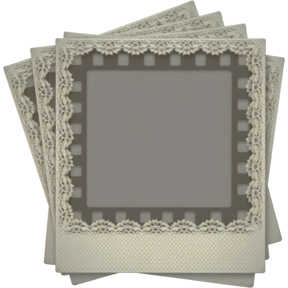 Several sheets of Polaroid film, lace trim emoji