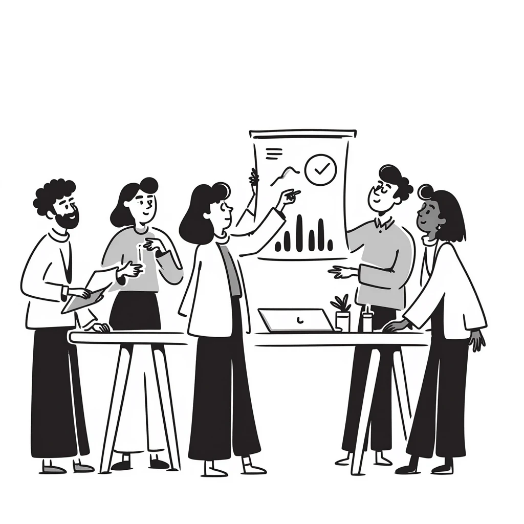 Stylish office team meeting concept with a playful, cartoonish vibe emoji