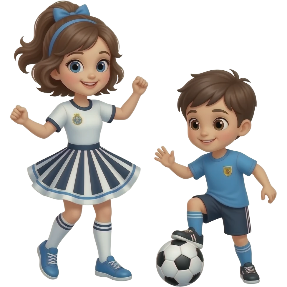 hazme a una chava coquette bailando y un niño jugando futbol emoji