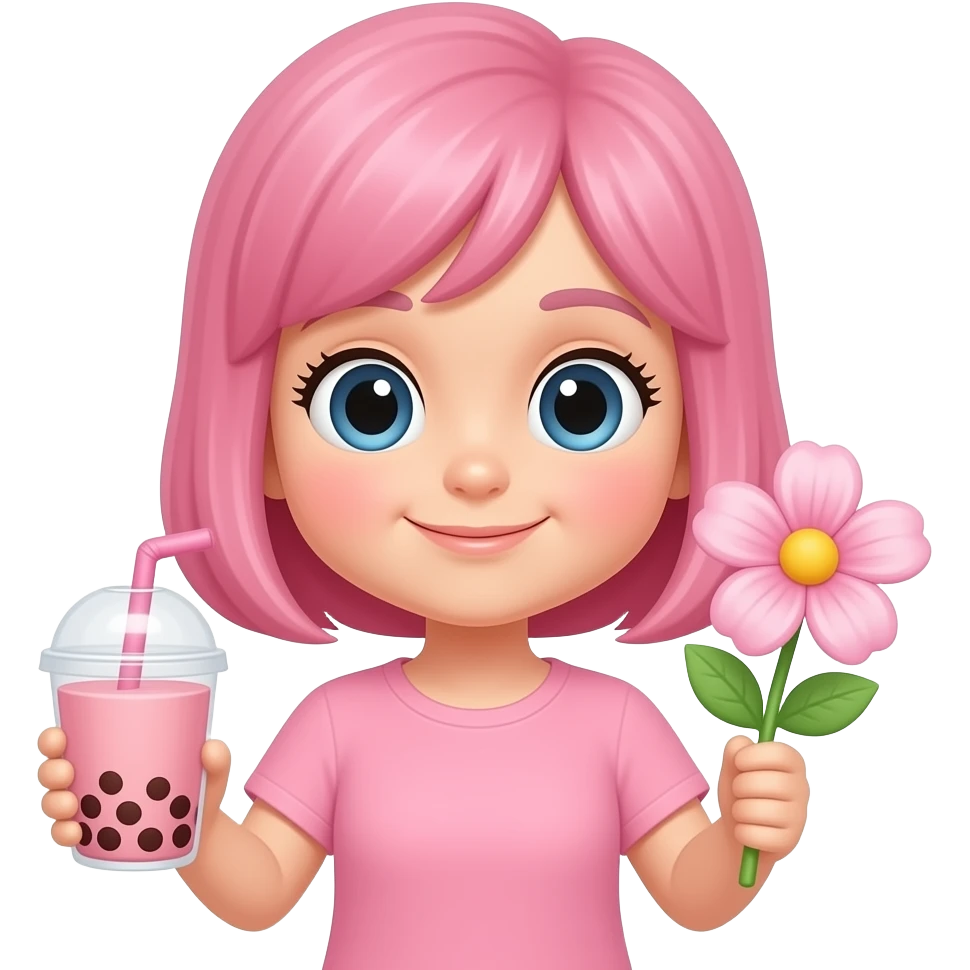 Cute with Boba and flower and color baby pink emoji