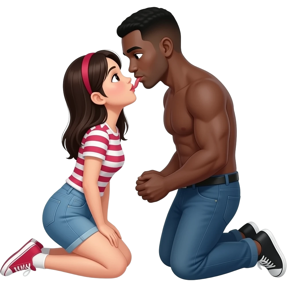 Asian girl kneeling before a black guy showing his penis and sucking on it emoji