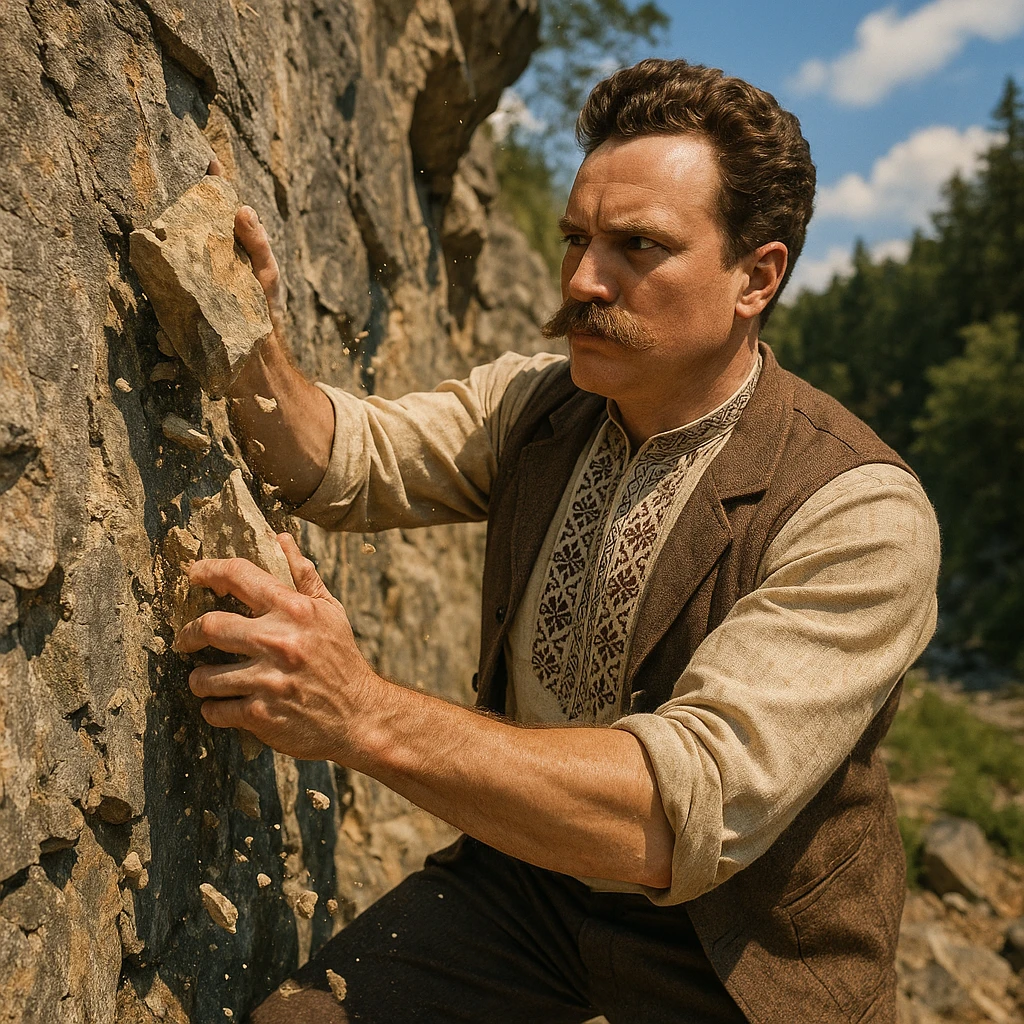 a man flakes off the rock face emoji