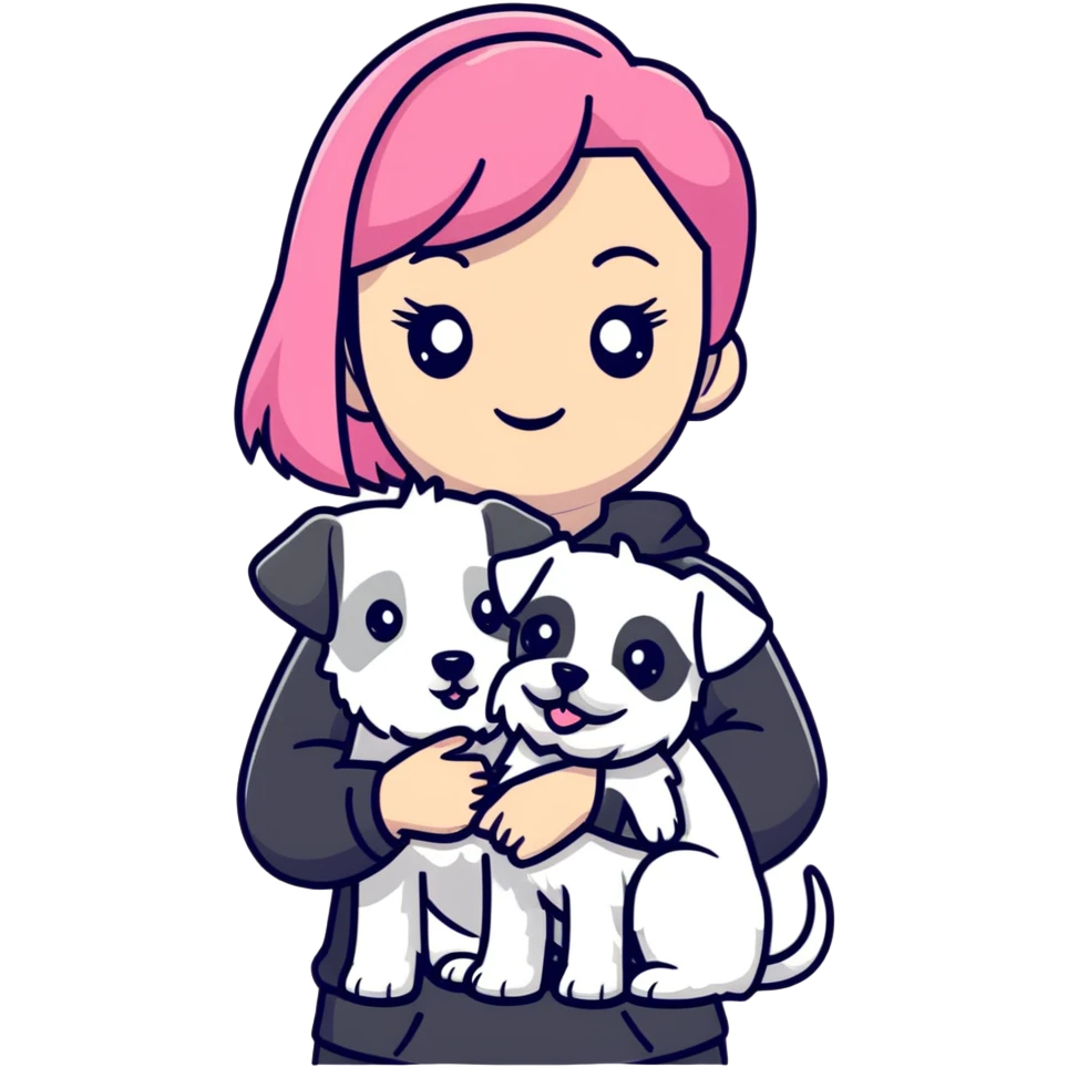 Pink-haired girl holding a white schnauzer dog emoji