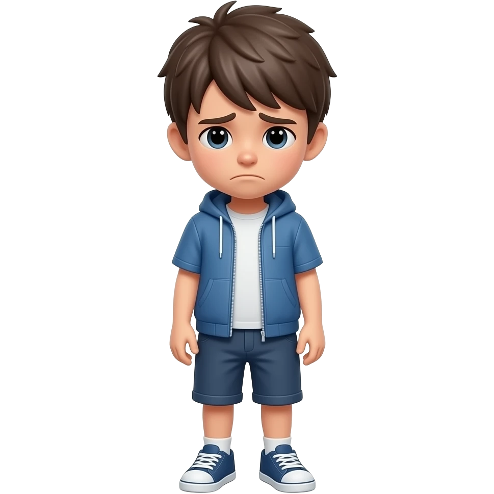 emoji trauriger jugendlicher, ganzer Körper mit Beinen, kopf nach unten, emoji