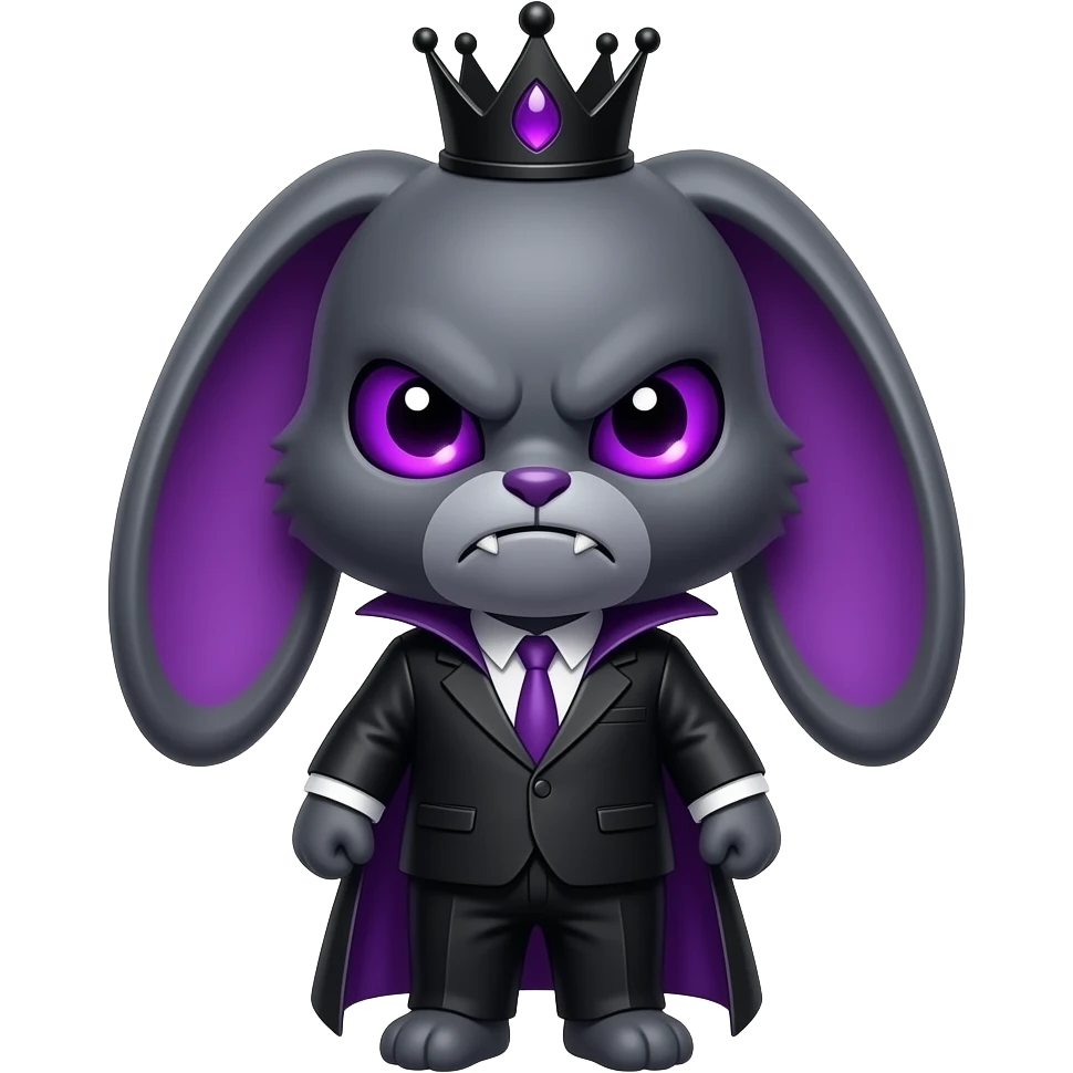 bunny dark grey purple animal kid villain angry king crown suit black layer purple eye demon purple FACE emoji