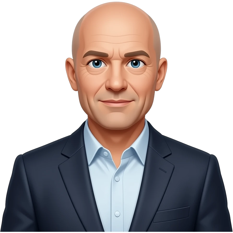 3/4 body middle-aged bald white man no facial hair suit jacket emoji
