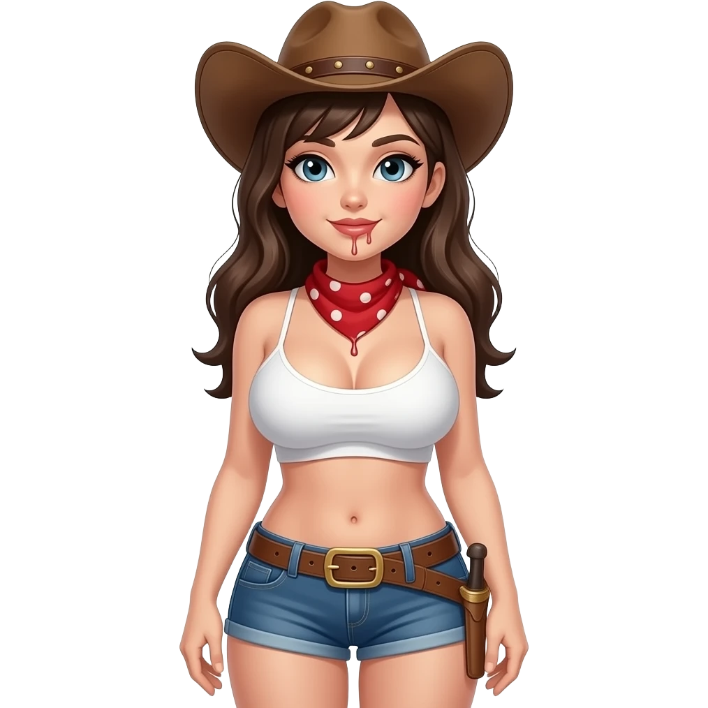 Big tits Cowgirl topless with cum on her face emoji