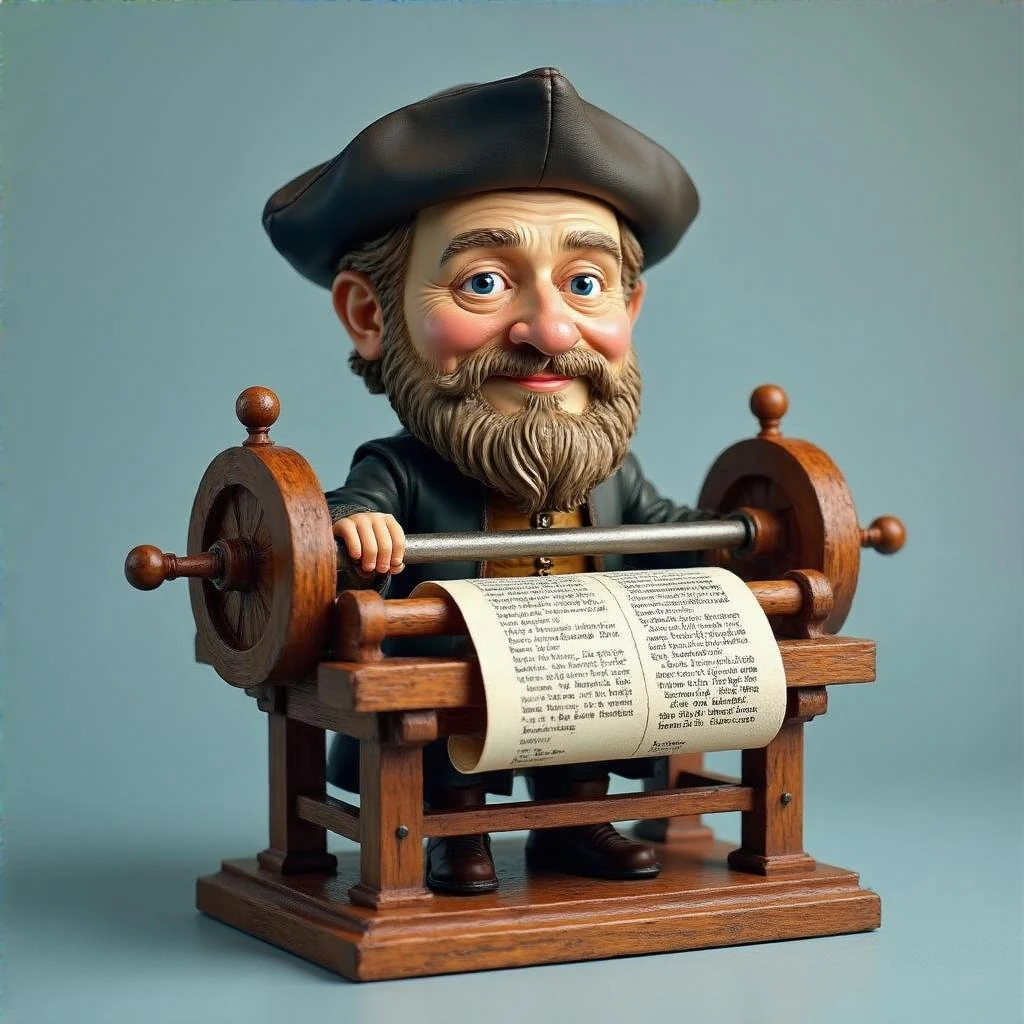 Печатный станок Гутенберга в стиле и с текстурами Bobblehead, прозрачный фон emoji