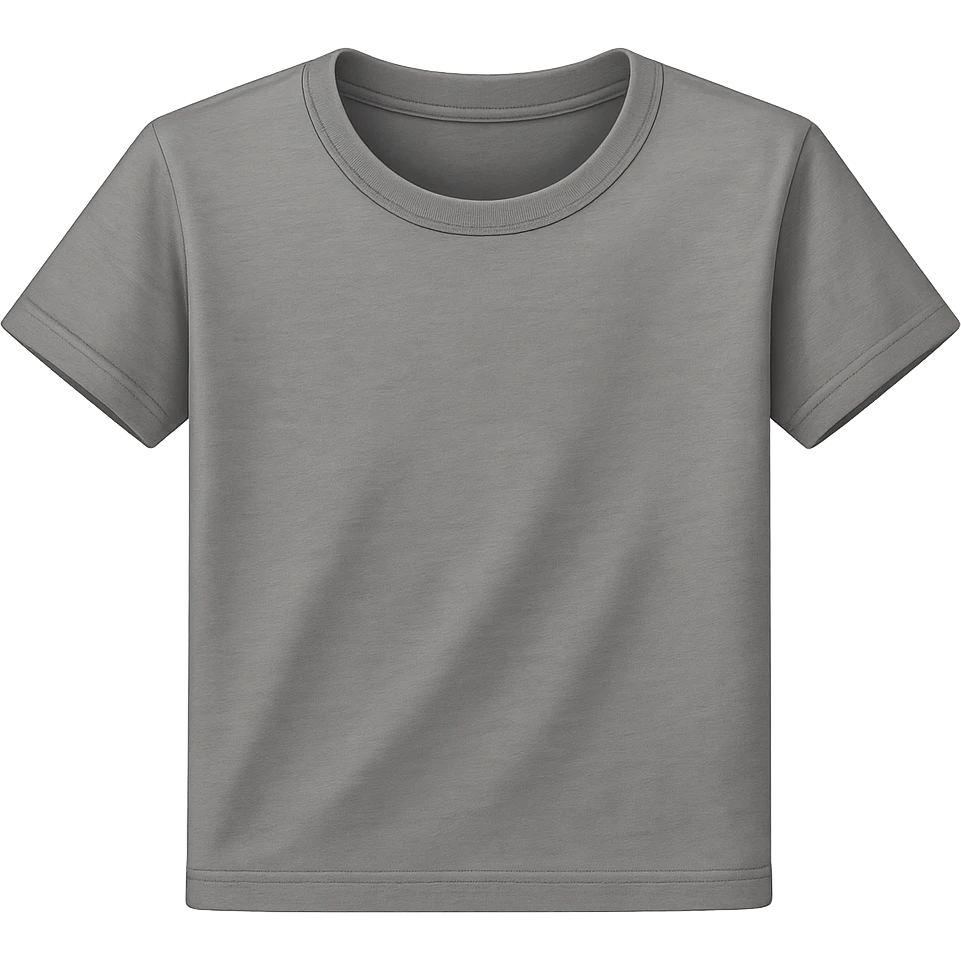 Make the grey t-shirt icon more detailed with realistic fabric folds, subtle stitching, and a visible collar. Keep the style modern and clean, no text, and no background. Maintain a transparent background to preserve the icon's clarity and simplicity. emoji