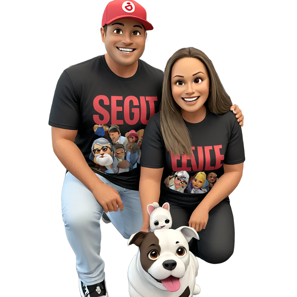 happy couple with stylish outfits emoji