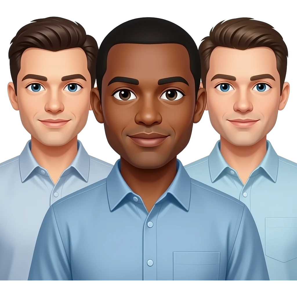 3 guys, 1 light skin black and 2 white emoji