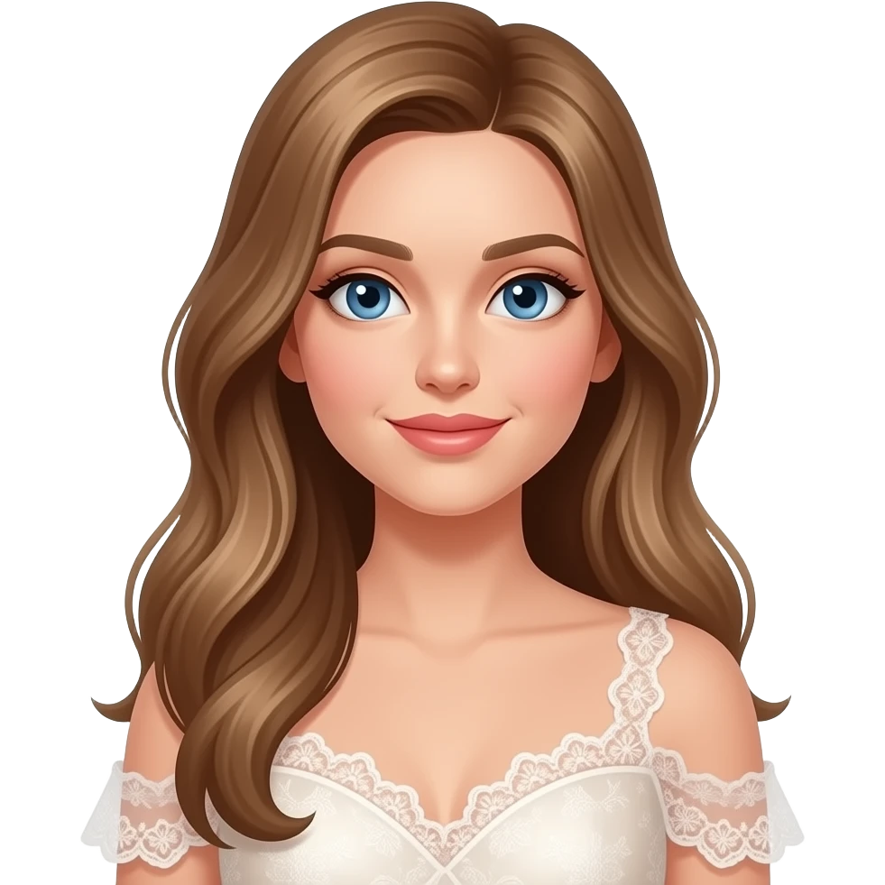 femme, cheveux longs chatains/blons lisses, yeux bleus, en belle robe emoji