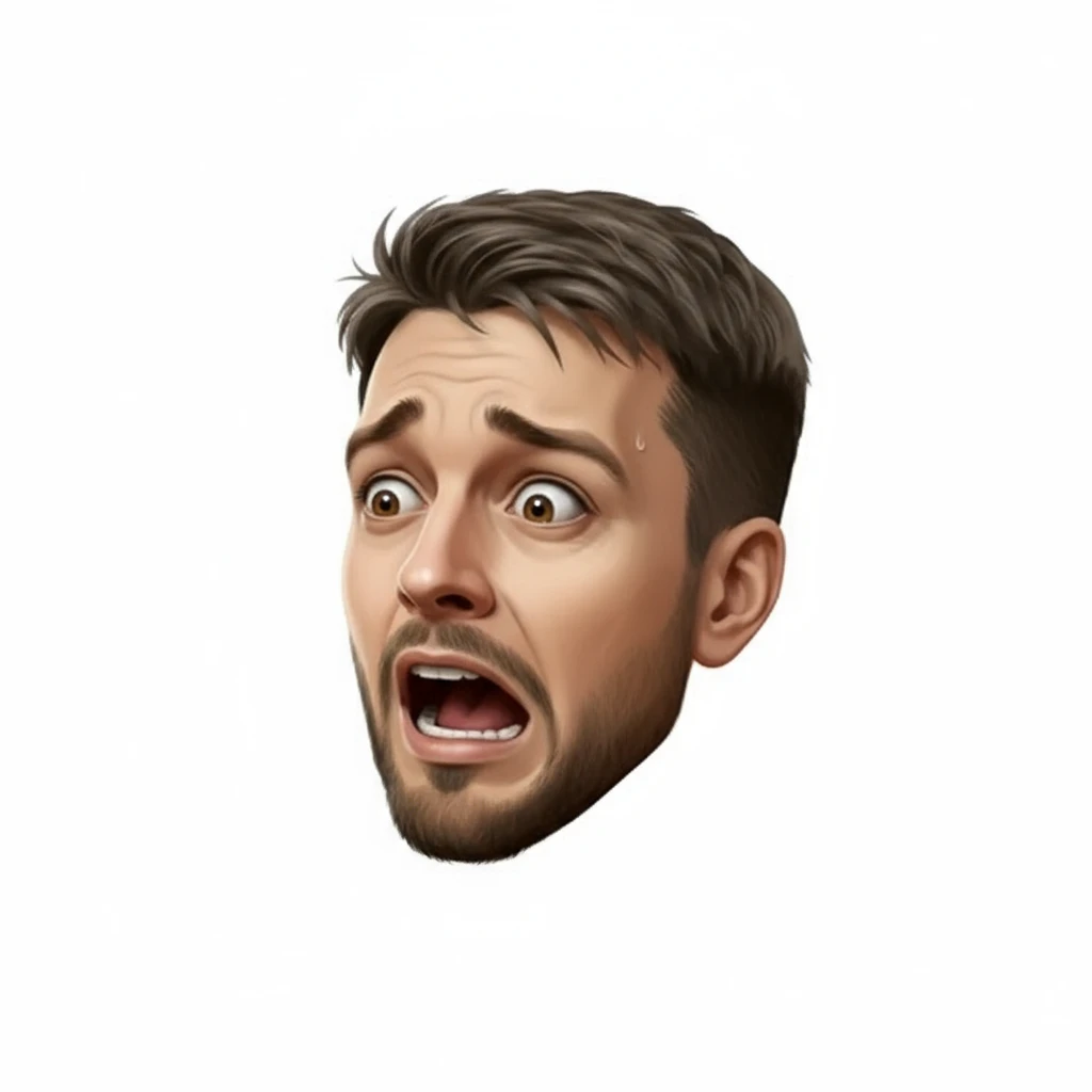 нарисуй это лицо, в таком же стиле, но сделай испуганным и повернутым на 45 градусов emoji