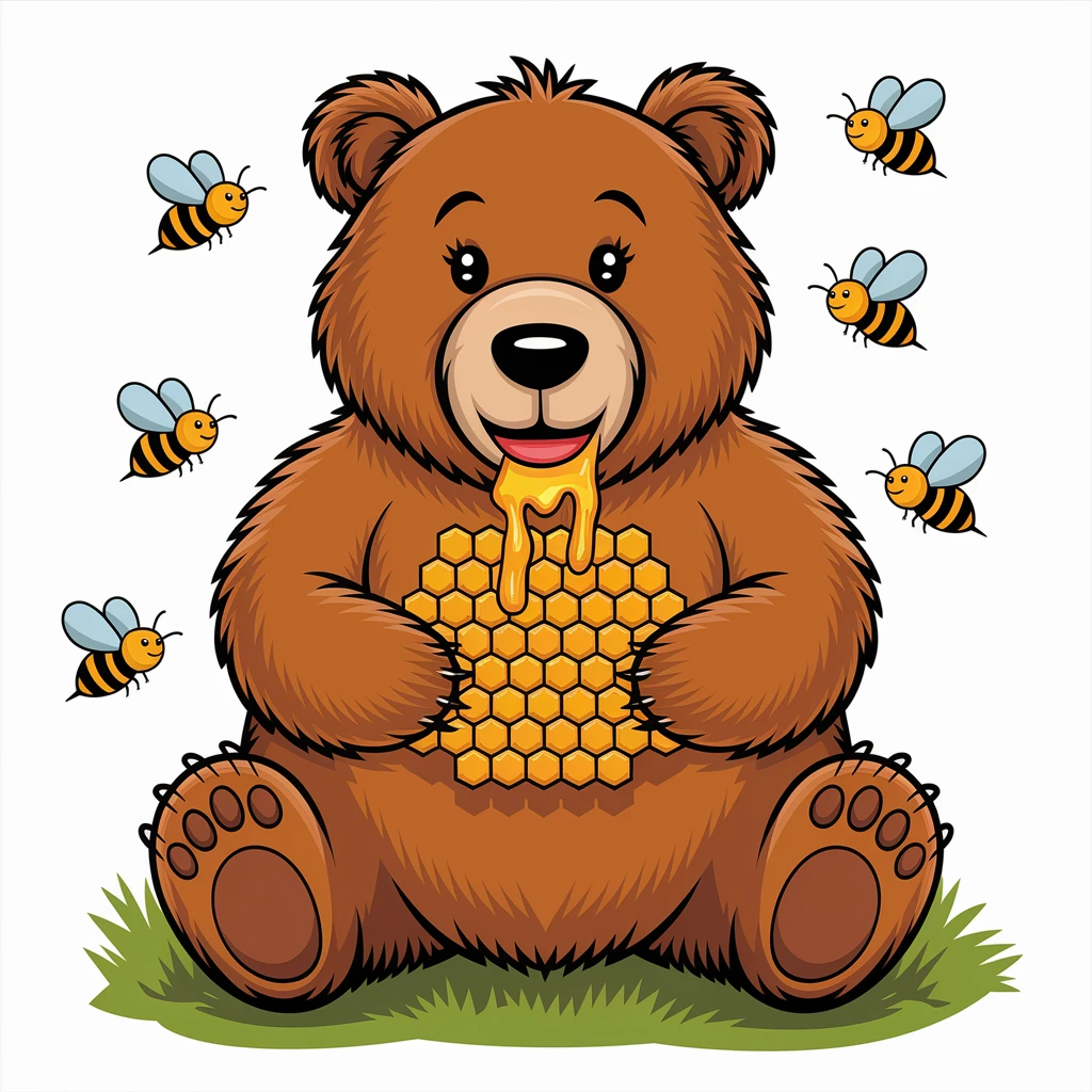 bear eating honeycomb with bees flying around emoji
