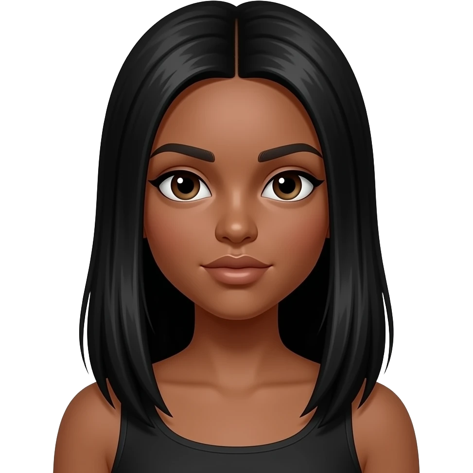 Une fille adolescente avec une peau "tan skin" avec des longs cheveux noirs lisses style clean baddie girl emoji
