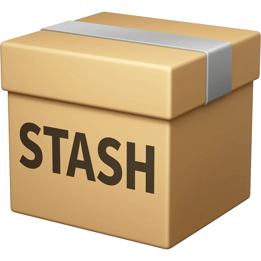 a box with a large inscription on the box saying "STASH" emoji