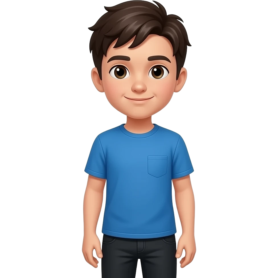 chico con camiseta azul pantalones negros emoji