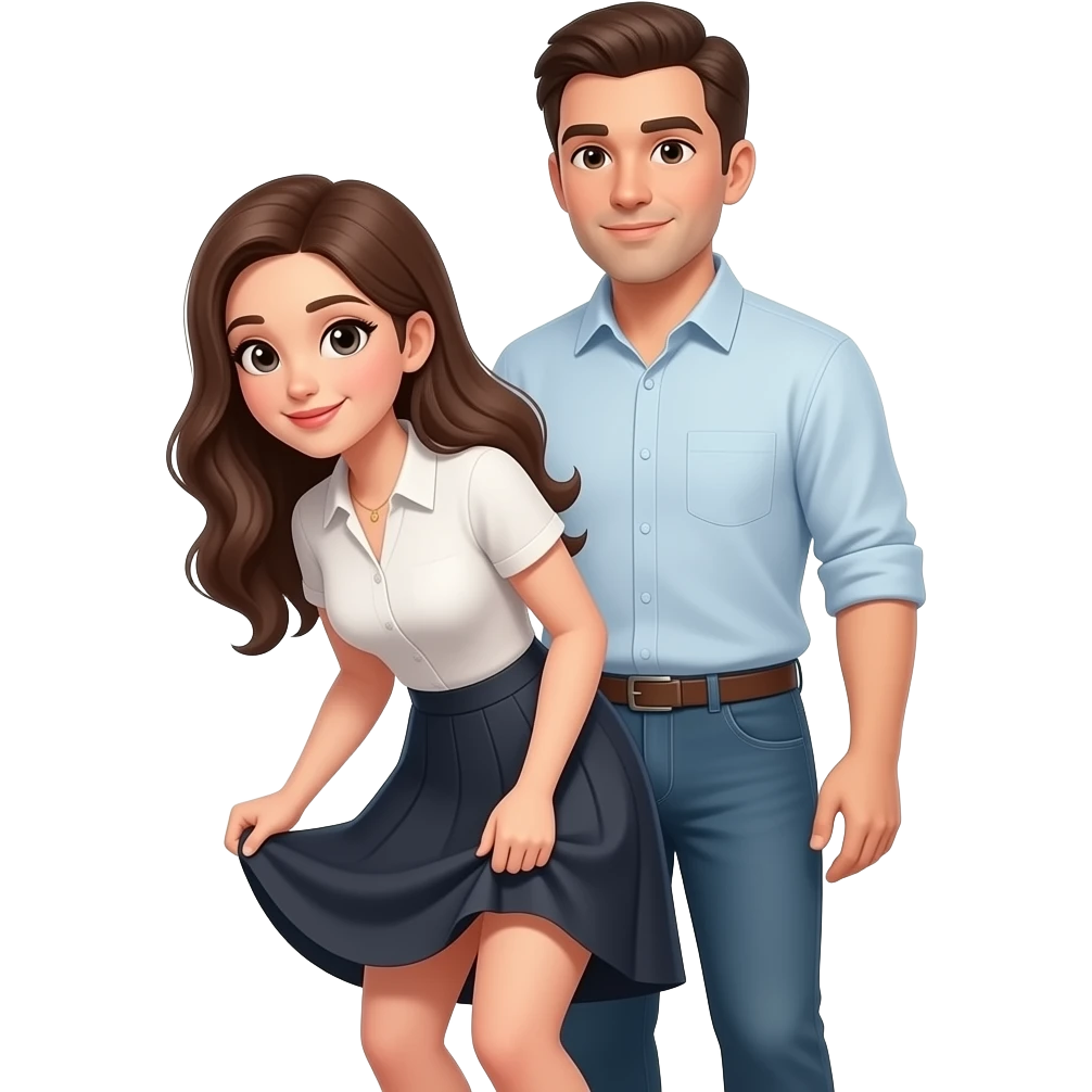 two emojis..woman and man...woman bended with lifted skirt and man stand behind her emoji