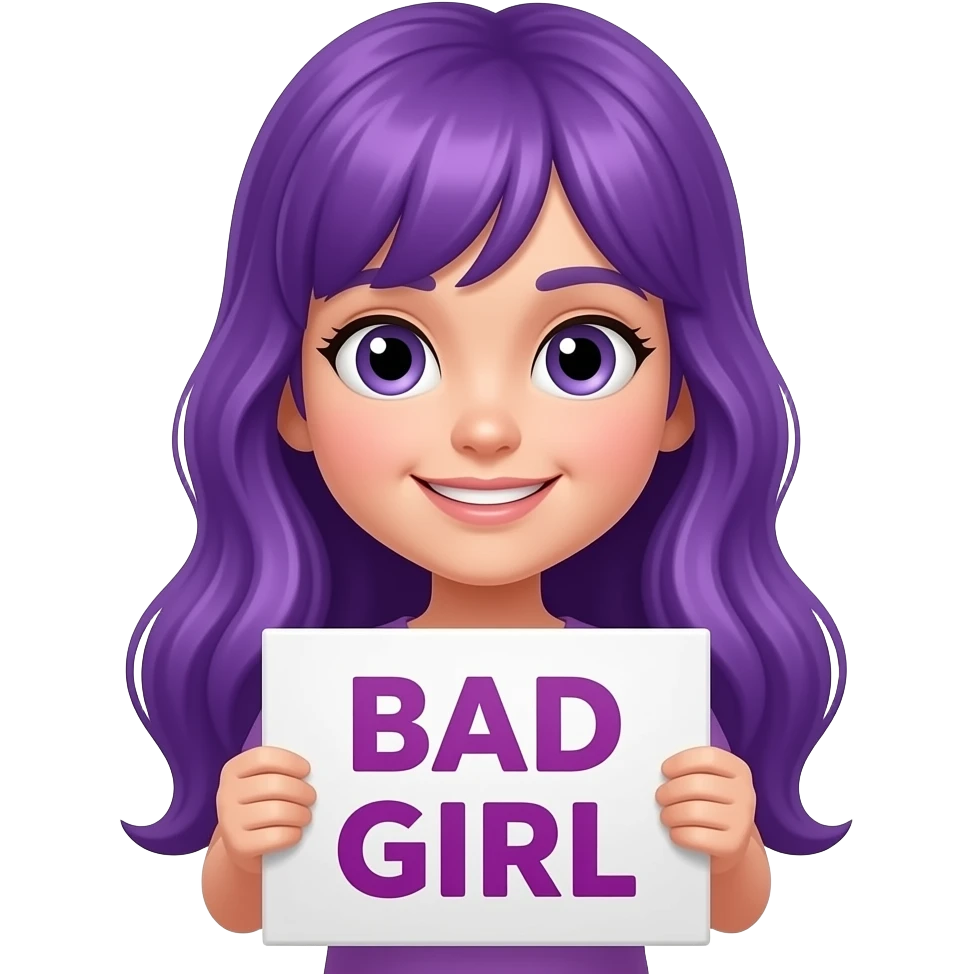 girl with long purple hair with a  BAD GIRL sign emoji