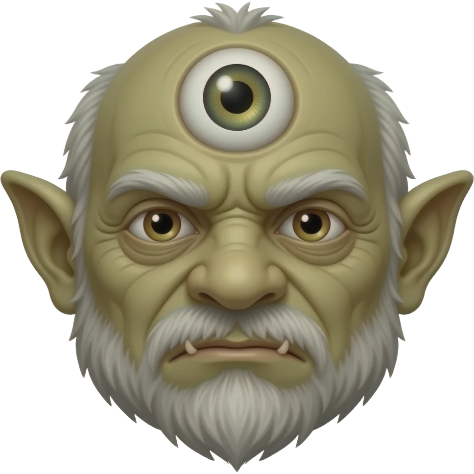 One eyed troll  no eyes, ugly face, cyclop. An eye in the middle of his forehead emoji