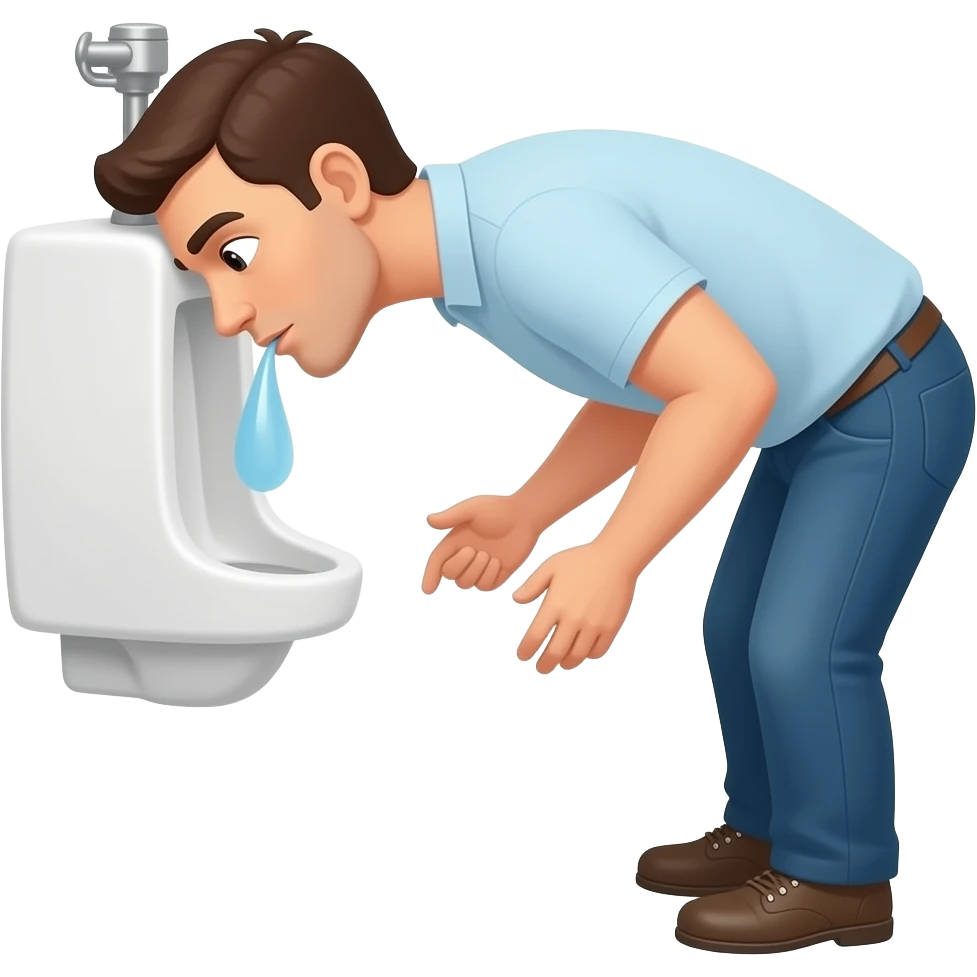 Erstelle ein Bild von einem urinal in einem öffentlichen WC, einem Mann der vor einer urinal steht und uriniert emoji