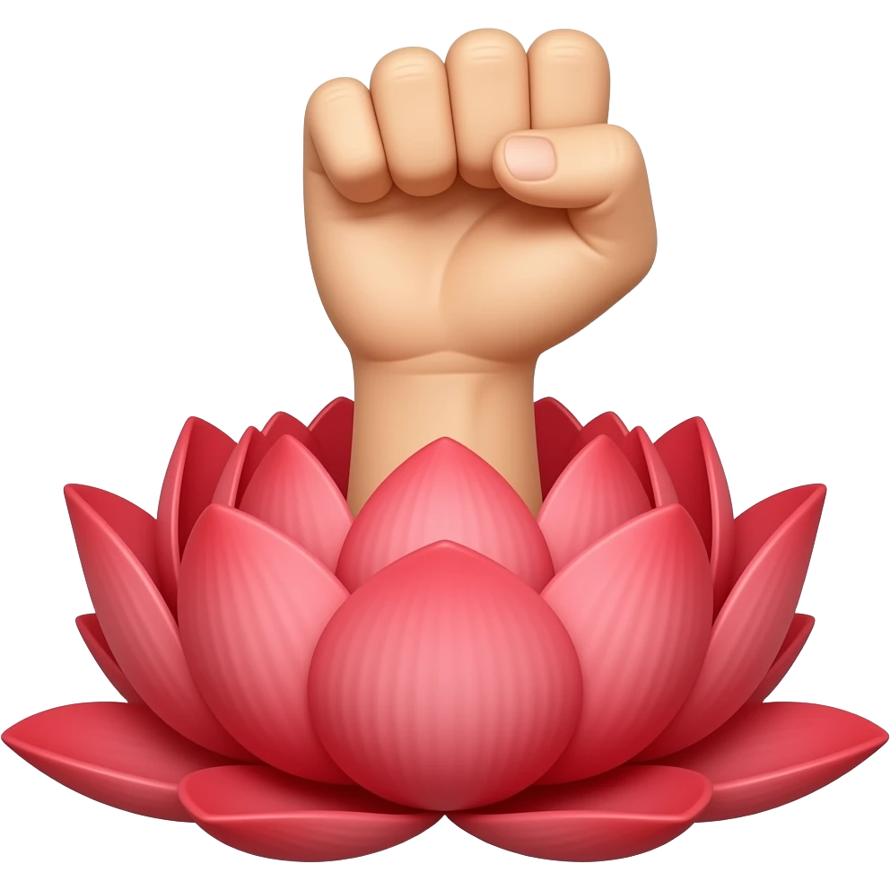 A fist rising out of a red lotus blossom emoji