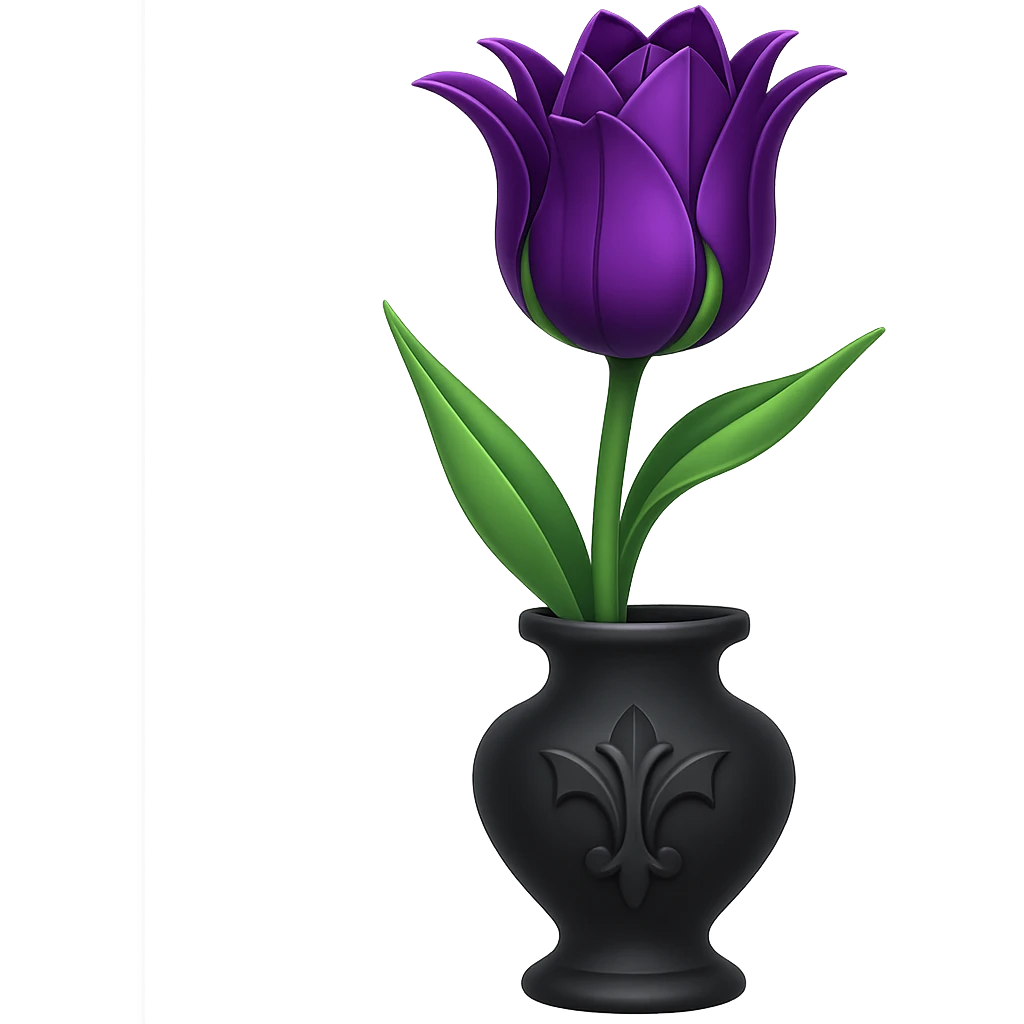 Add a gothic vase under the goth tulip in the style of apple emojis, keeping the background transparent. The style should mimic the apple emoji aesthetic with clean, colorful, and smooth shading typical of apple emojis. emoji