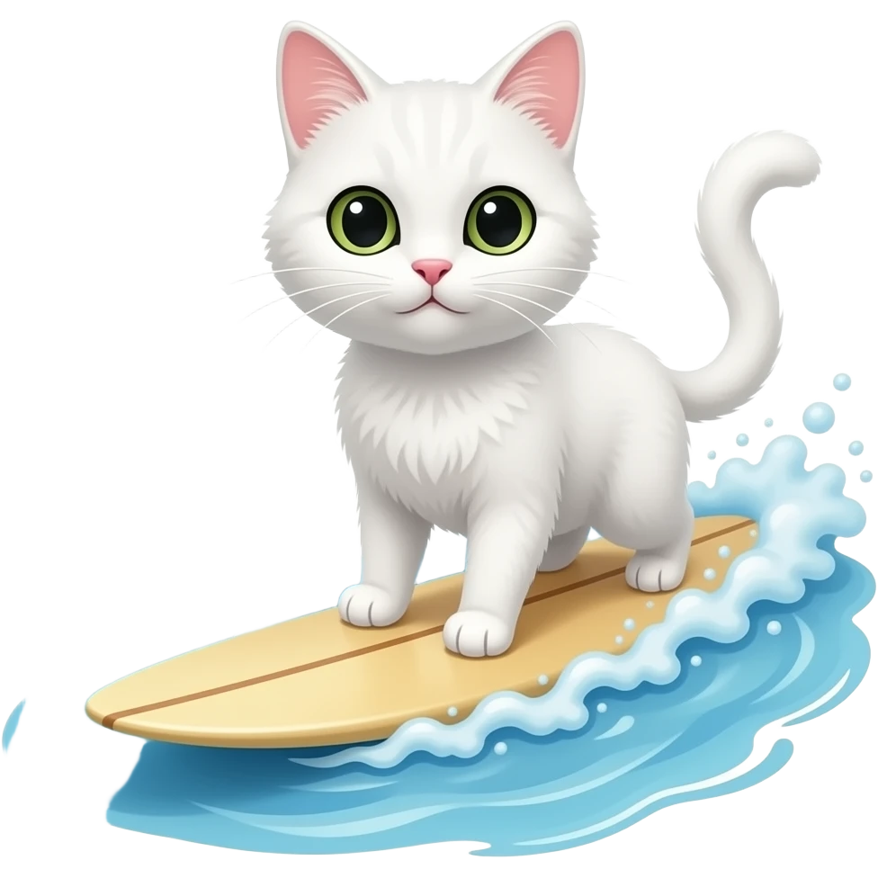 white  cat surfing  with emoji