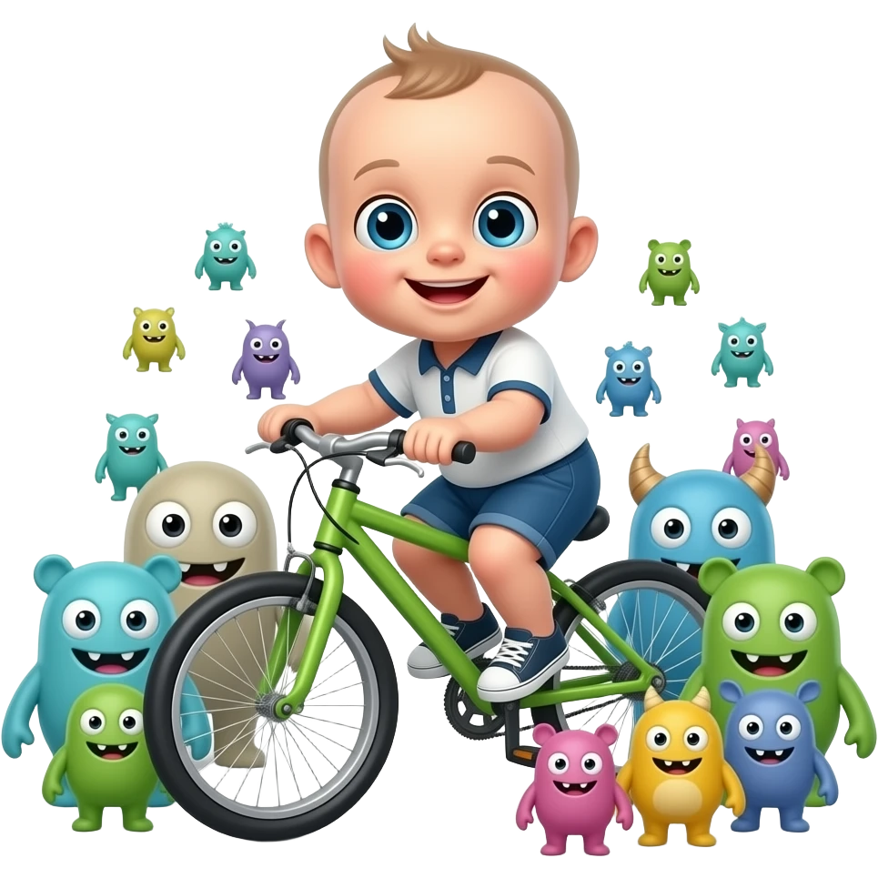 1000 Little monster And baby monster in the bike emoji