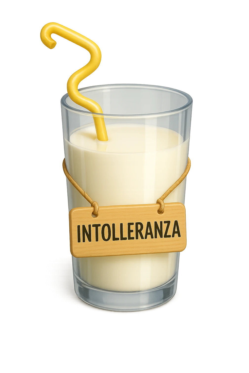 emoji stile iphone di un BICCHIERE DI LATTE CON COLON ATTORCIGLIATO INTORNO, HA UN CARTELLO CON LA SCRITTA "INTOLLERANZA" iperrealistico 4k, isolato su sfondo bianco emoji