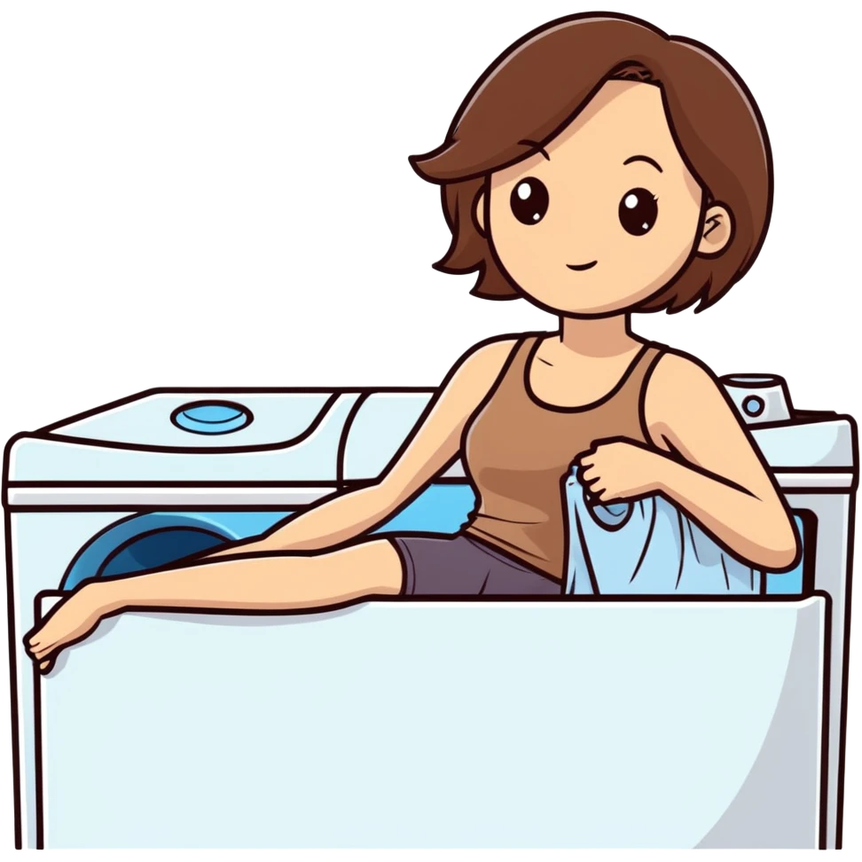 Caucasian woman with brown hair and big boobs wearing a tank top lying on a washer and dryer emoji