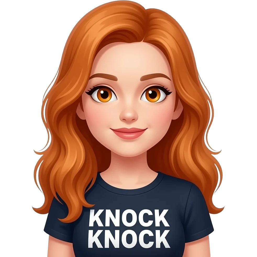 sexy girl with long ginger hair and ginger eyes a top with KNOCK KNOCK written on it emoji