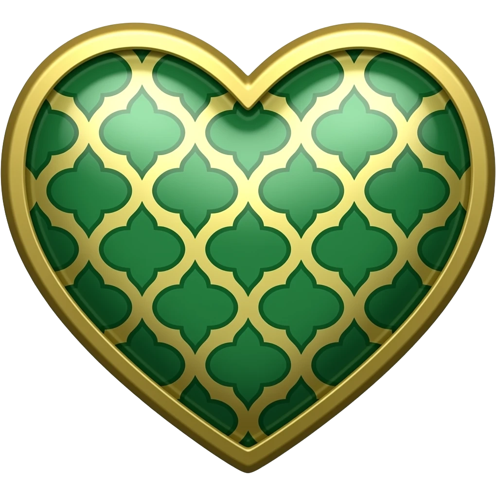 "3D isometric glossy heart icon, laser-cut Arabesque patterns.
Minimalist professional style, emerald green & gold accents.
Soft studio lighting, 8k Octane render, ray-tracing detail.
Isolated on white background, premium literary aesthetic --v 6.0" emoji