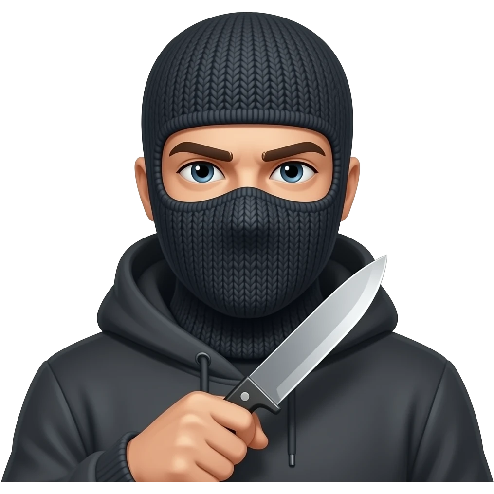 Man wearing balaclava with knife emoji