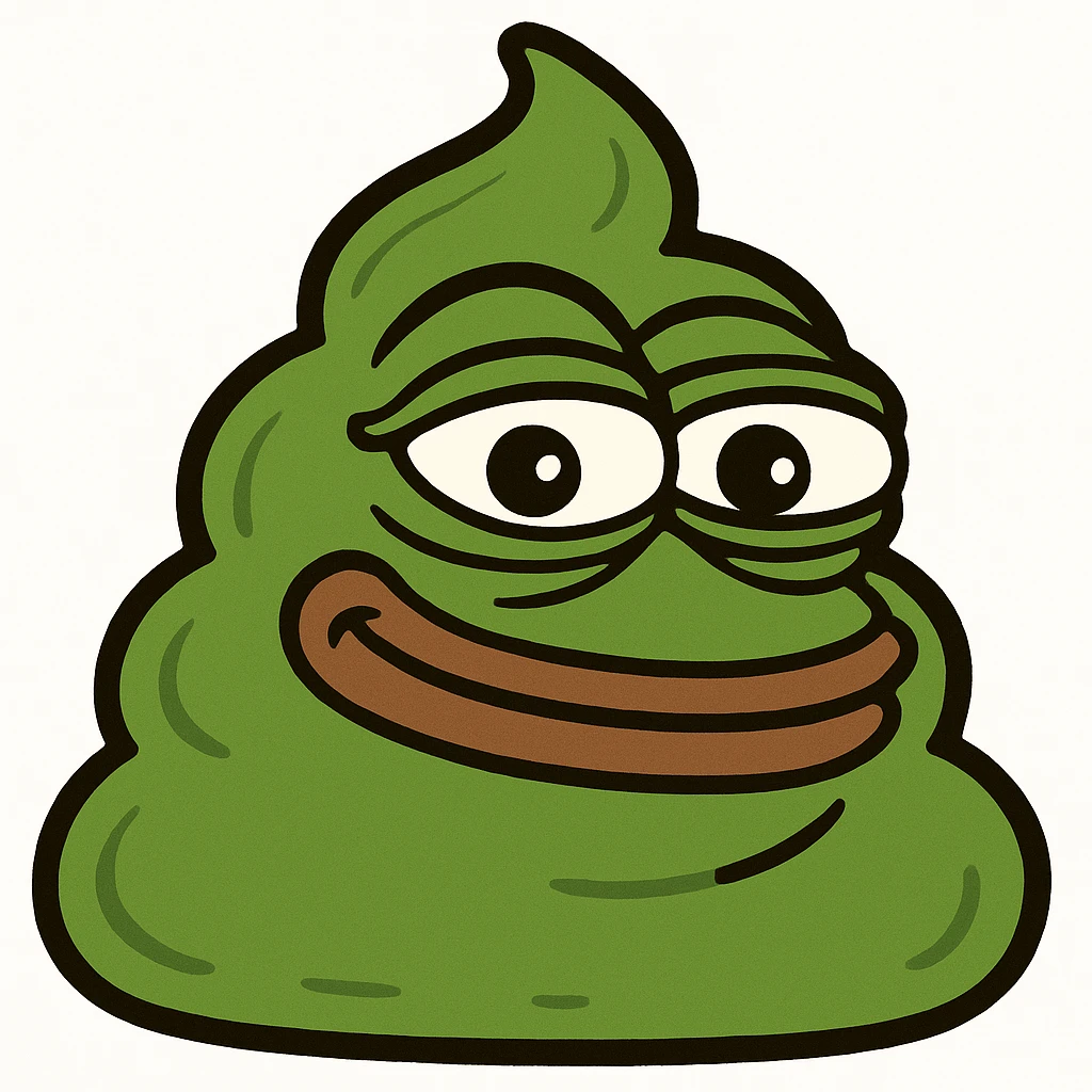 Make this green, goopy AI slop emoji look more like the classic poop emoji shape, but keep the green color and goopy, slimy texture. Add a mischievous, silly face in the style of Pepe the Frog meme. emoji