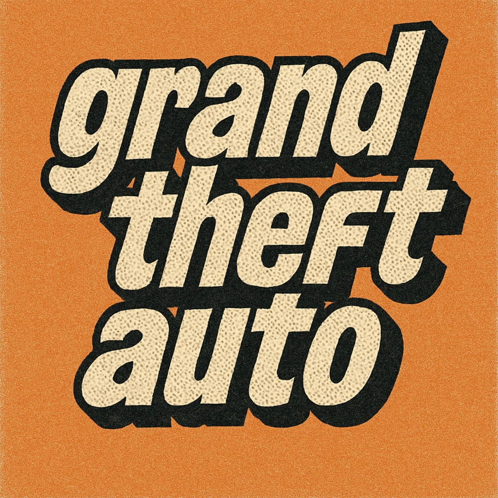 the words 'Grand Theft Auto' in a stylized, graffiti-inspired font, reminiscent of the Grand Theft Auto logo, with a black outline and white fill emoji