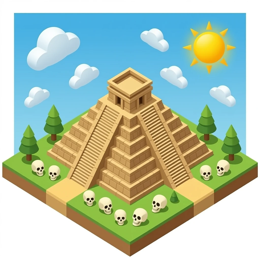 maya step pyramid temple with skulls isometric view. Isolated image without any background or ground around. emoji